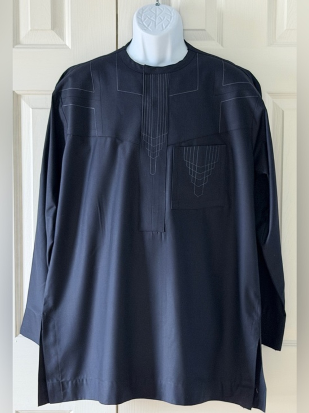 Handmade Navy Blue Traditional African Senator Wear Tunic Shirt Men’s XL